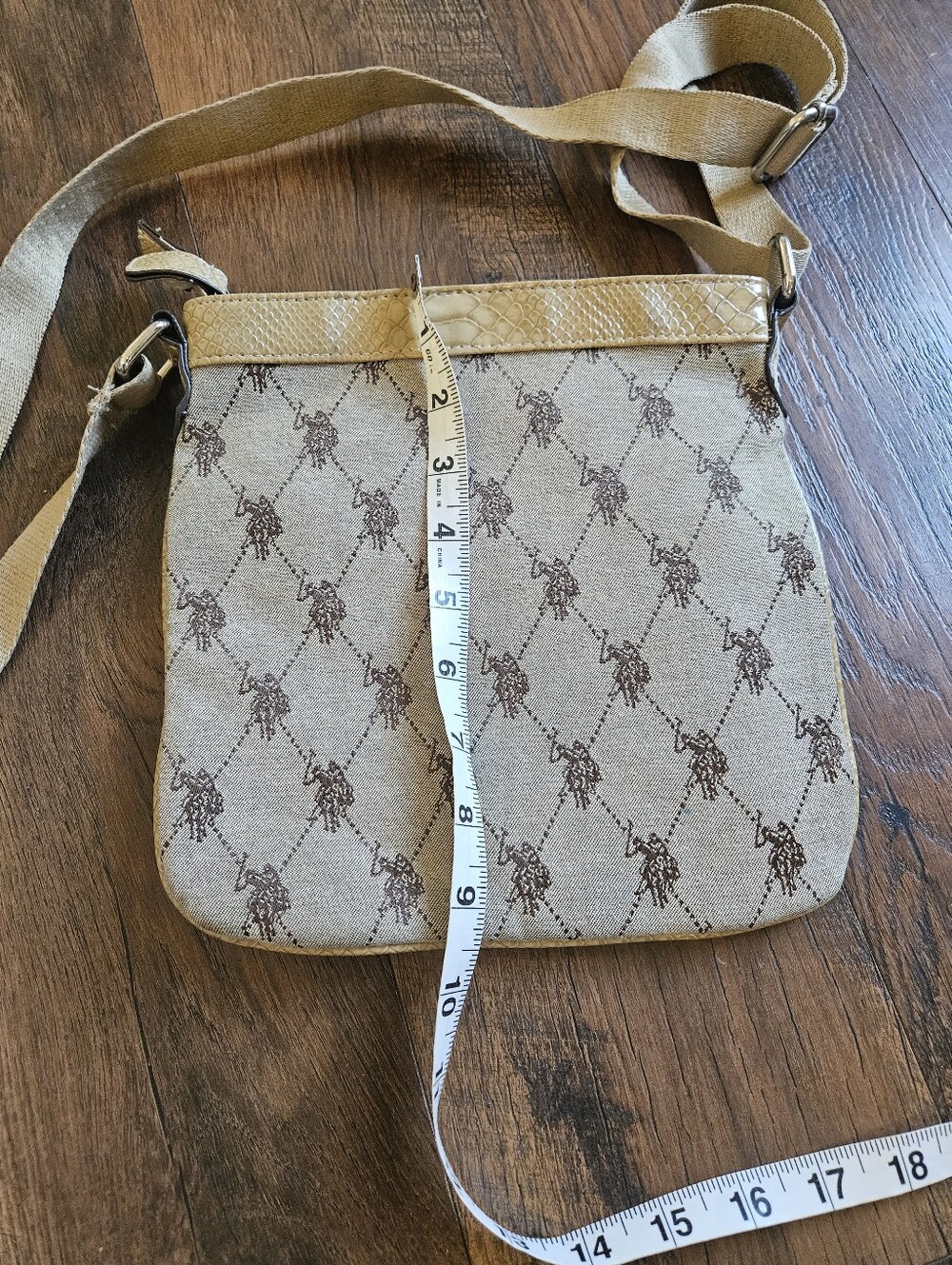 U.S. Polo Assn. Beige and Brown Monogram Crossbody Bag - Picture 9 of 10